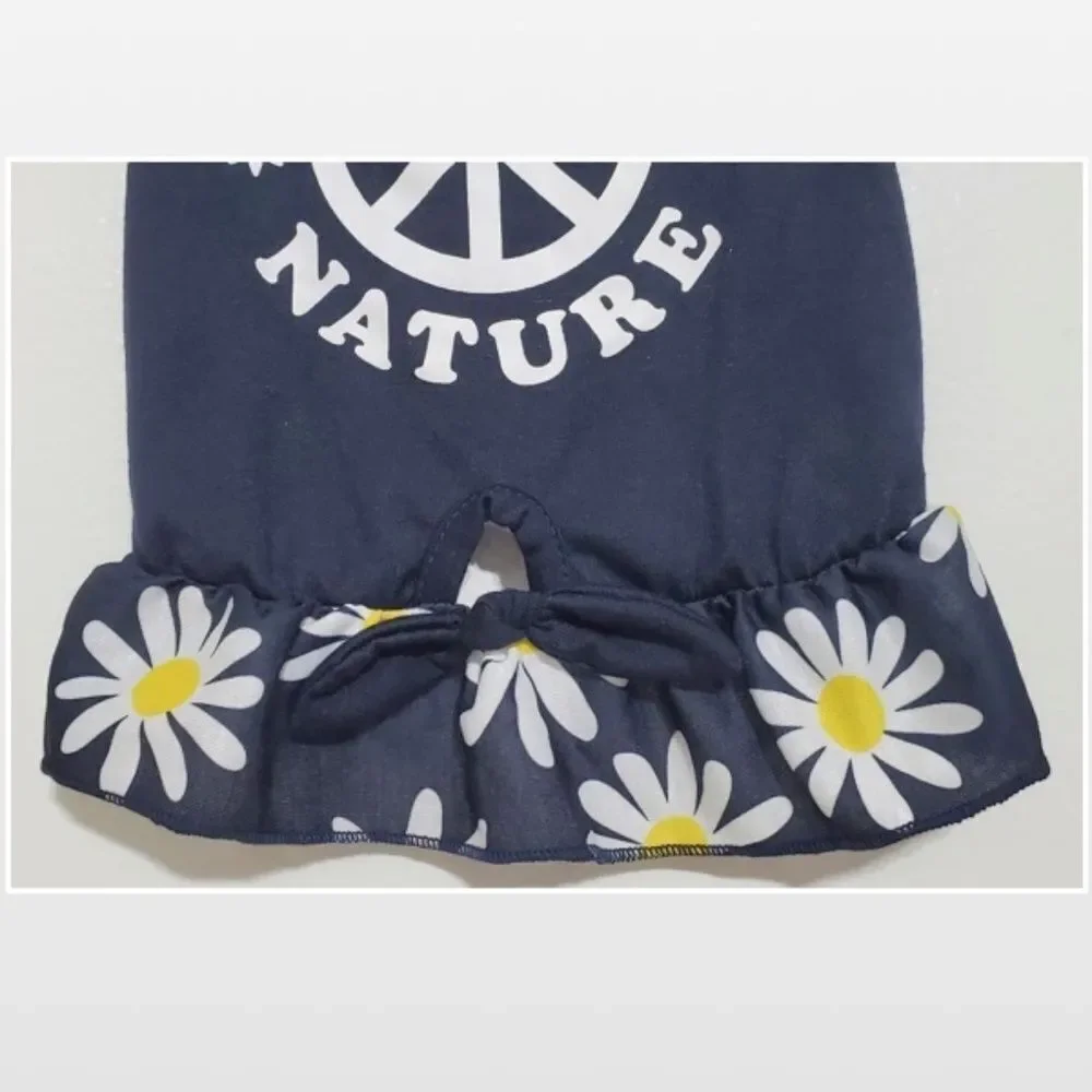 New Dress Animal Dog Small Blue White Yellow Flowers Peace Nature NWT